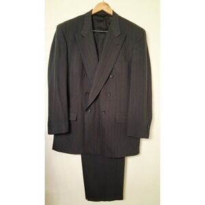 Nino Cerruti Double Breasted Suit 46L 38x31 Made in USA VTG 1990s 1980s Striped
